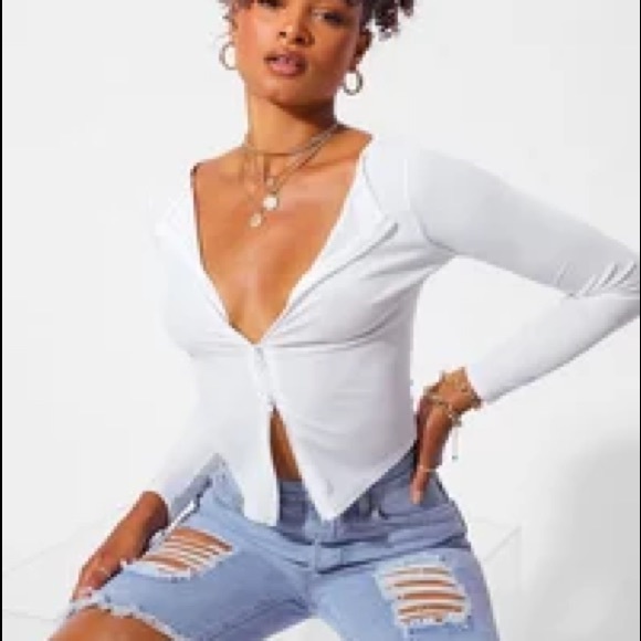 Boohoo • zip front long sleeve ribbed top - Picture 4 of 4